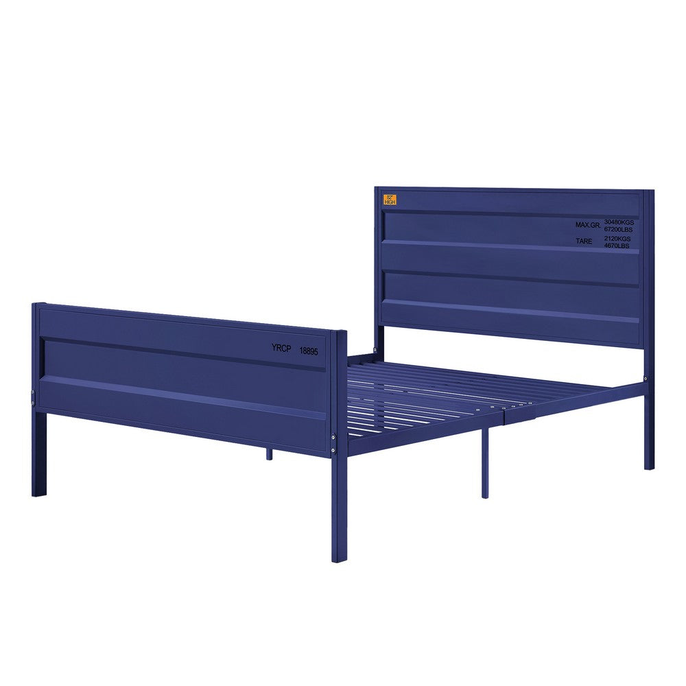 Dua Three Pc Full Bedroom Set, Recessed Panel Pattern, Industrial Style, Blue Metal - BM331142