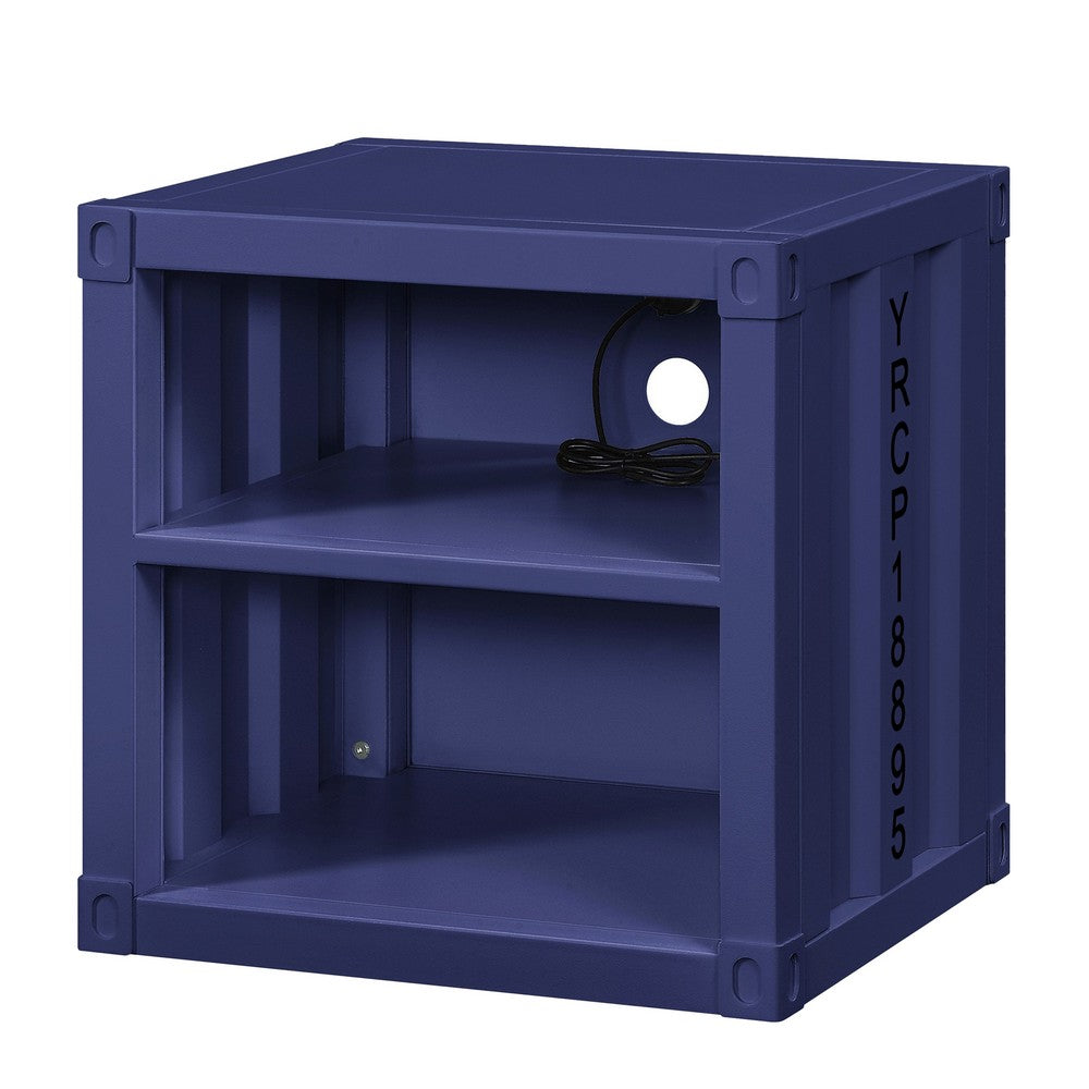 Dua Three Pc Full Bedroom Set, Recessed Panel Pattern, Industrial Style, Blue Metal - BM331142