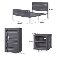 Dua Three Pc Full Bedroom Set, Recessed Panel Pattern, Industrial Style, Gray Metal - BM331143