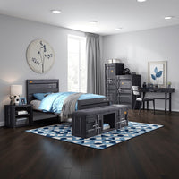 Dua Three Pc Full Bedroom Set, Recessed Panel Pattern, Industrial Style, Gray Metal - BM331143