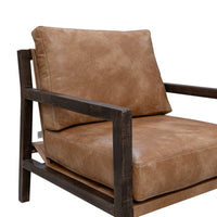 Viny Armchair with Lumbar Pillow, Pine Wood, Cognac Brown Faux Leather -BM331276