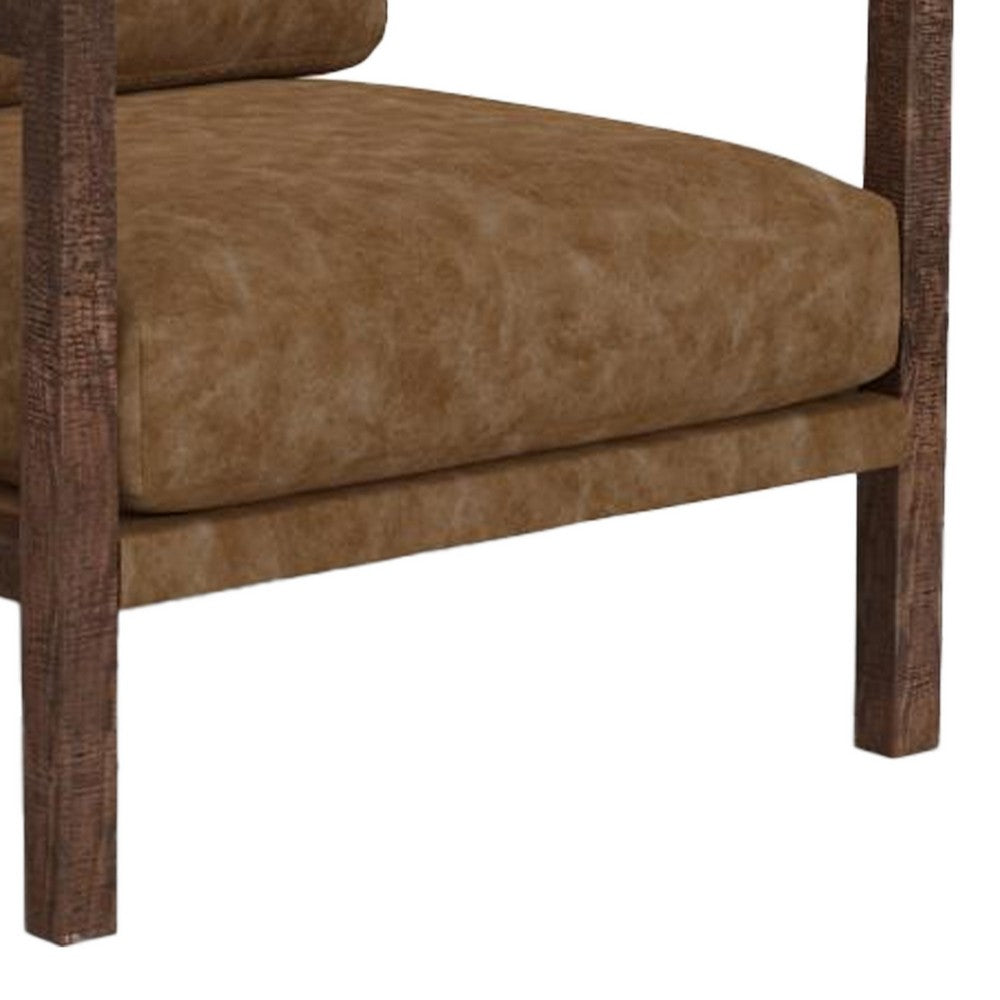 Viny Armchair with Lumbar Pillow, Pine Wood, Cognac Brown Faux Leather -BM331276