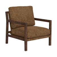 Viny Armchair with Lumbar Pillow, Pine Wood, Cognac Brown Faux Leather -BM331276