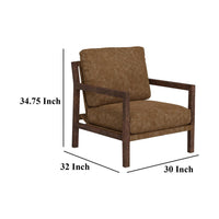 Viny Armchair with Lumbar Pillow, Pine Wood, Cognac Brown Faux Leather -BM331276