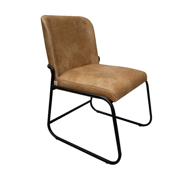 Jenny Dining Side Chair Set of 2, Brown Faux Leather, Black Iron Frame -BM331327