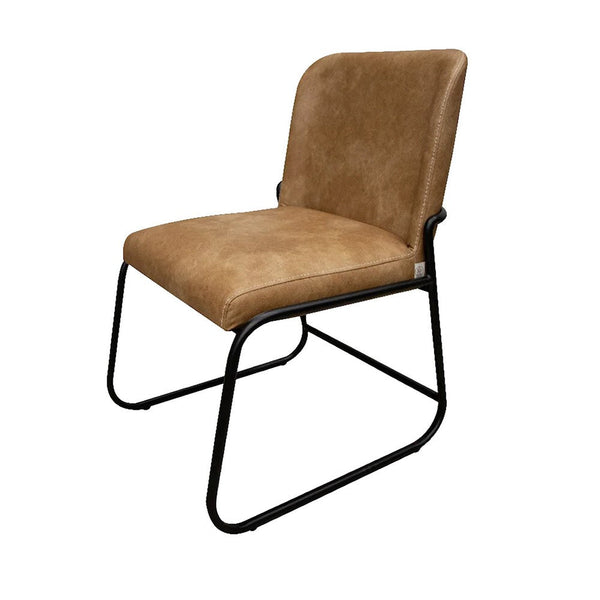 Jenny Dining Side Chair Set of 2, Brown Faux Leather, Black Iron Frame -BM331327