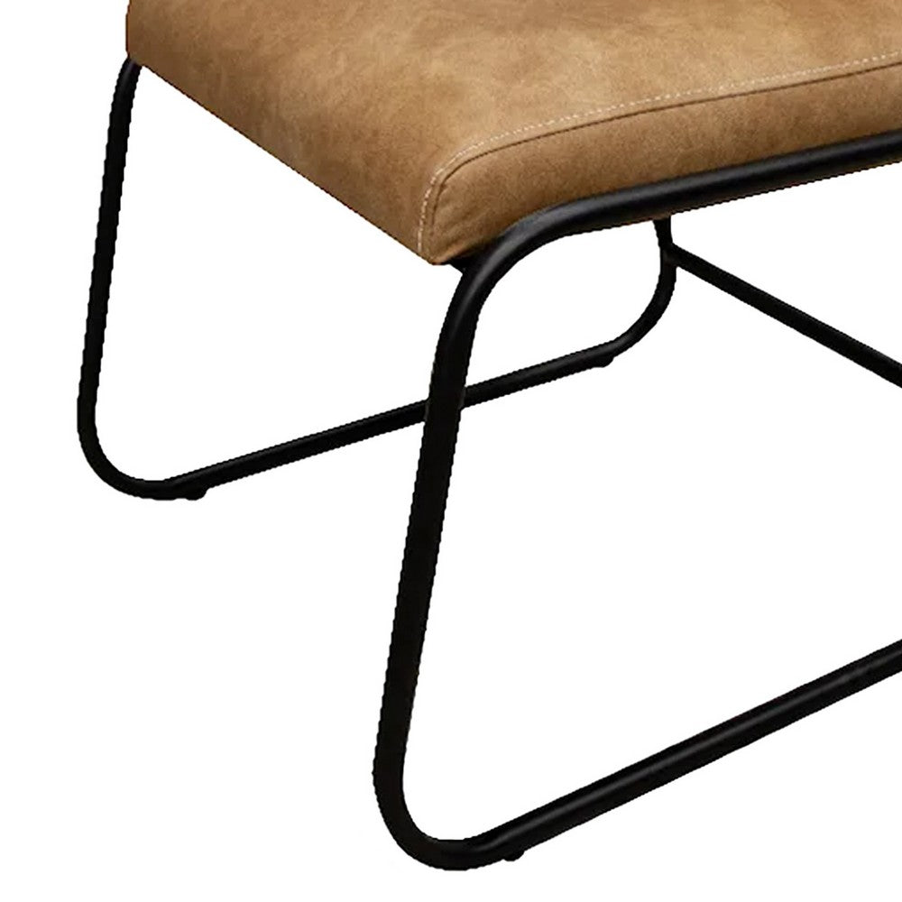 Jenny Dining Side Chair Set of 2, Brown Faux Leather, Black Iron Frame -BM331327