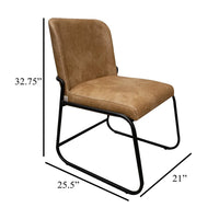 Jenny Dining Side Chair Set of 2, Brown Faux Leather, Black Iron Frame -BM331327