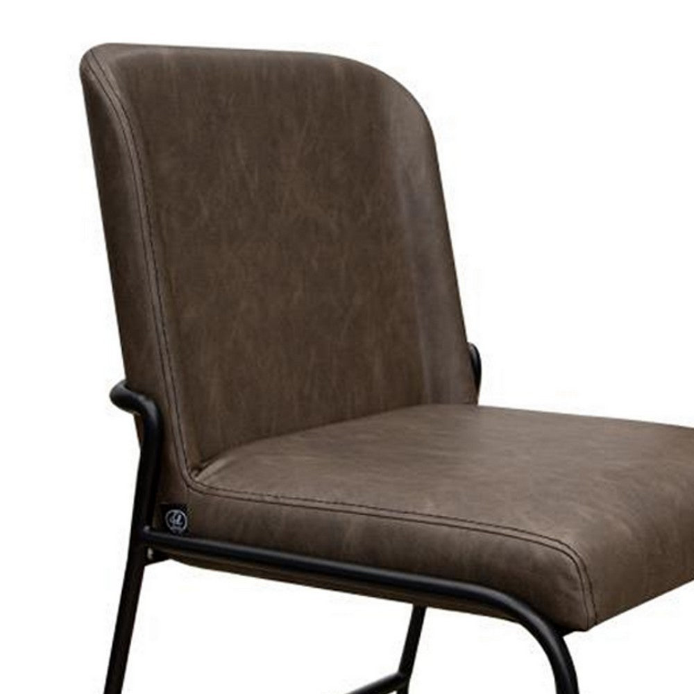 Jenny Dining Side Chair Set of 2, Dark Brown Faux Leather, Black Iron -BM331329