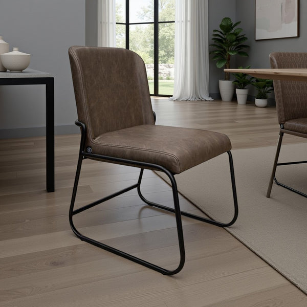 Jenny Dining Side Chair Set of 2, Dark Brown Faux Leather, Black Iron -BM331329