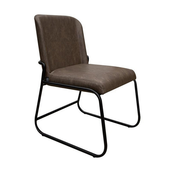Jenny Dining Side Chair Set of 2, Dark Brown Faux Leather, Black Iron -BM331329