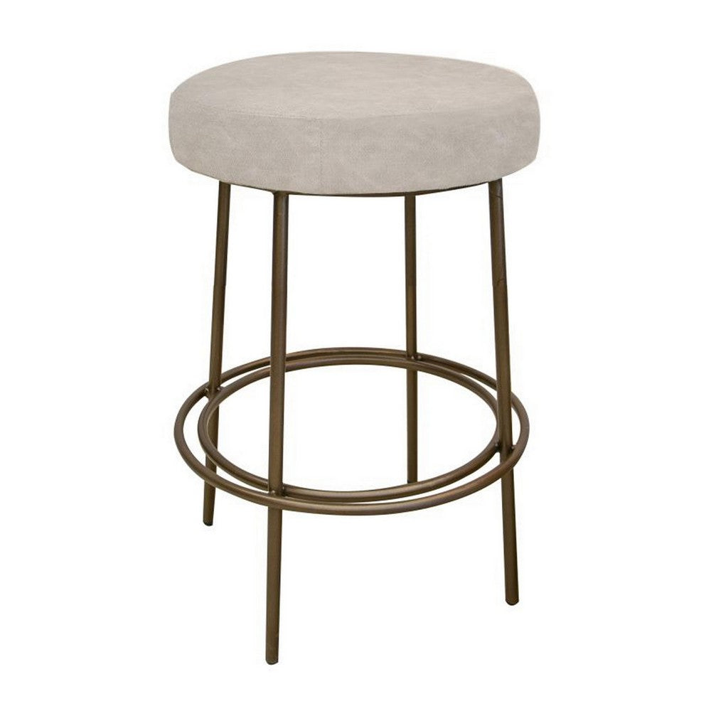 Sierra Counter Height Stool, Gray Faux Leather, Brass Metal, 24 Inch -BM331330