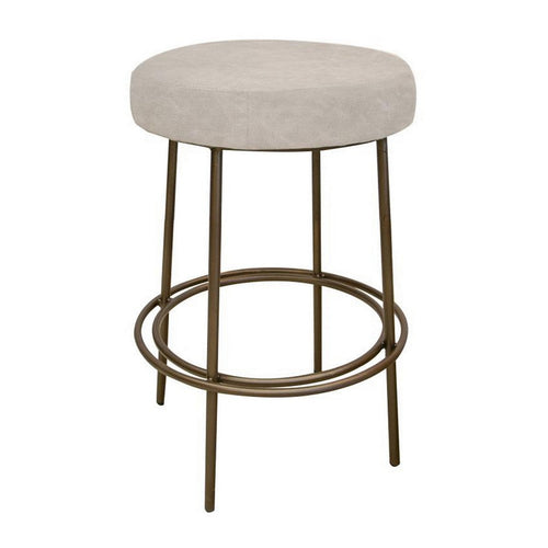 Sierra Counter Height Stool, Gray Faux Leather, Brass Metal, 24 Inch -BM331330