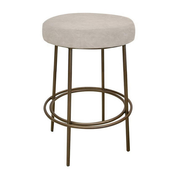 Sierra Counter Height Stool, Gray Faux Leather, Brass Metal, 24 Inch -BM331330
