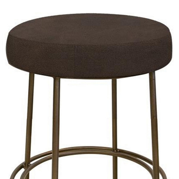 Sierra Counter Height Stool, Brown Faux Leather, Brass Metal, 24 Inch -BM331331
