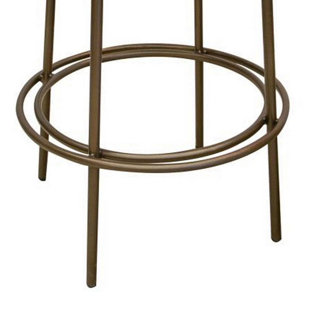 Sierra Counter Height Stool, Brown Faux Leather, Brass Metal, 24 Inch -BM331331