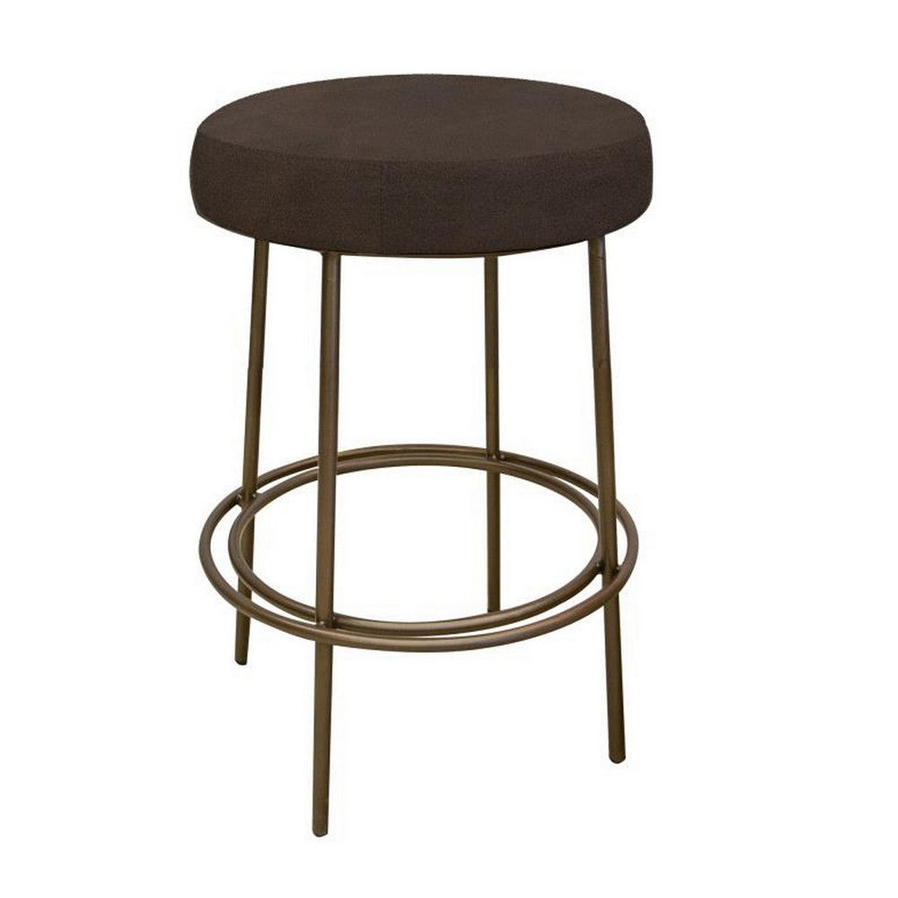 Sierra Counter Height Stool, Brown Faux Leather, Brass Metal, 24 Inch -BM331331