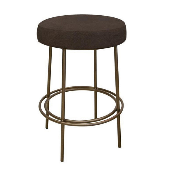 Sierra Counter Height Stool, Brown Faux Leather, Brass Metal, 24 Inch -BM331331