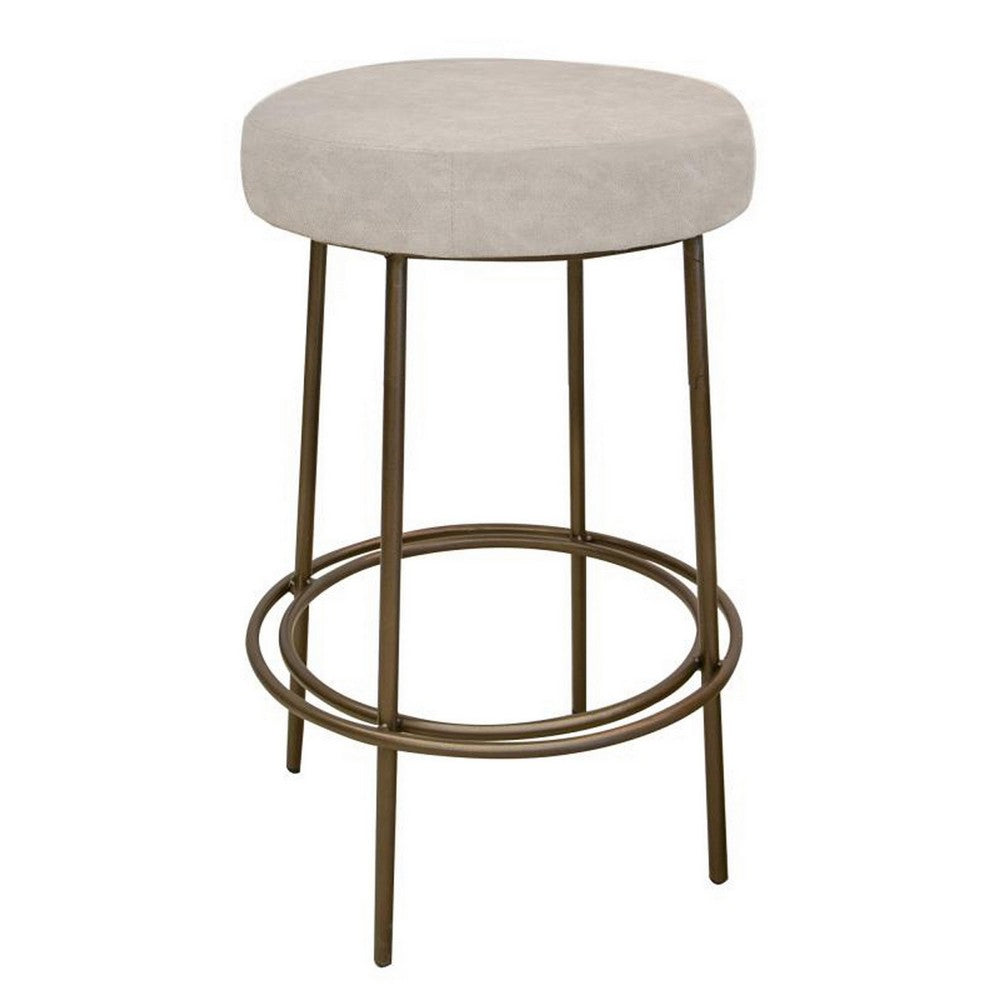 Sierra Bar Height Stool, Gray Faux Leather, Brass Metal Legs, 30 Inch -BM331332