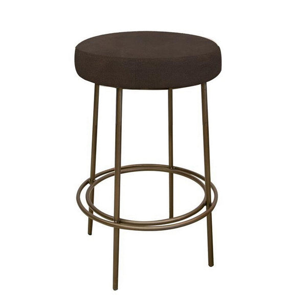 Sierra Bar Height Stool, Brown Faux Leather, Brass Metal Legs, 30 Inch -BM331333