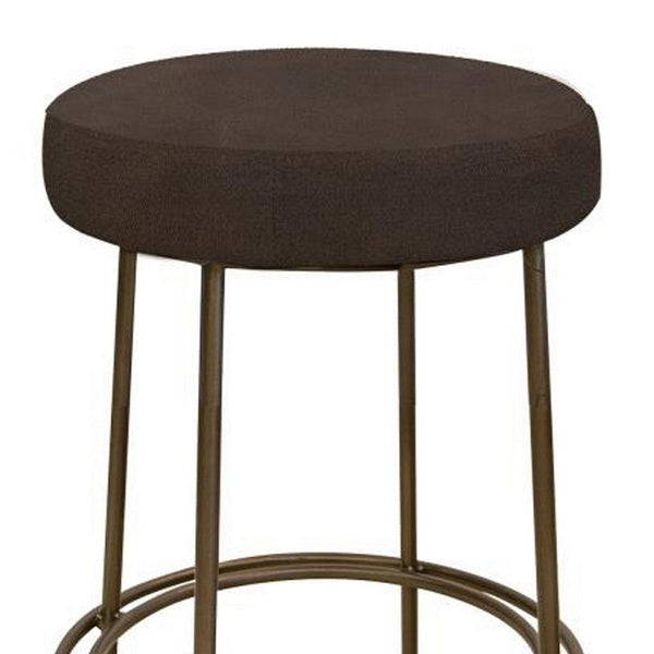 Sierra Bar Height Stool, Brown Faux Leather, Brass Metal Legs, 30 Inch -BM331333