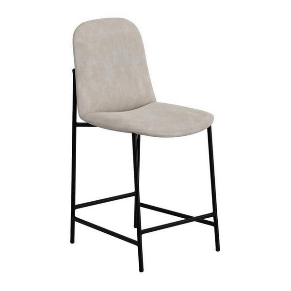 Phoebe Counter Height Chair, Gray Faux Leather, Black Metal, 24 Inch -BM331334