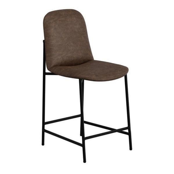 Phoebe Counter Height Chair, Brown Faux Leather, Black Metal, 24 Inch -BM331335