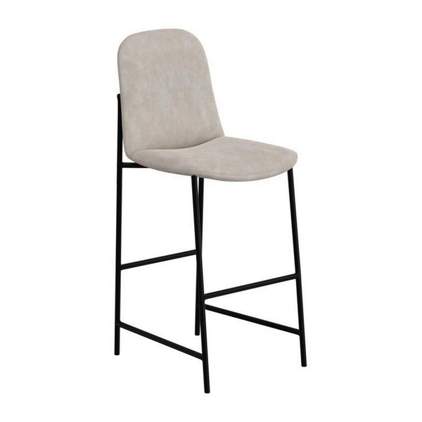 Phoebe Bar Height Chair, Gray Faux Leather, Black Metal, 30 Inch -BM331336