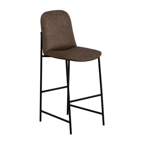 Phoebe Bar Height Chair, Brown Faux Leather, Black Metal Legs, 30 Inch -BM331337