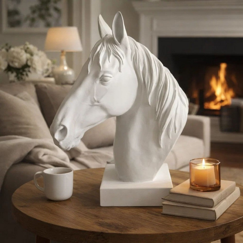 Genny Tabletop Horse Head Sculpture, White Resin Statuette, 19 Inch -BM331340