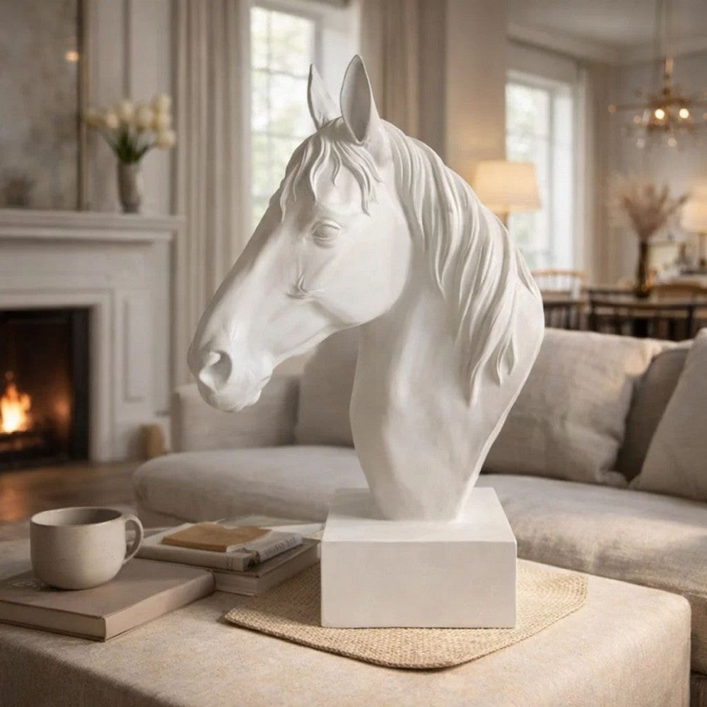Genny Tabletop Horse Head Sculpture, White Resin Statuette, 19 Inch -BM331340