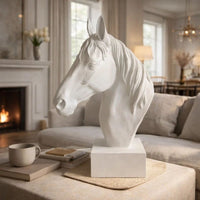 Genny Tabletop Horse Head Sculpture, White Resin Statuette, 19 Inch -BM331340