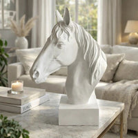 Genny Tabletop Horse Head Sculpture, White Resin Statuette, 19 Inch -BM331340