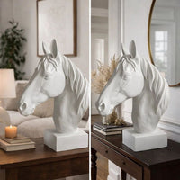 Genny Tabletop Horse Head Sculpture, White Resin Statuette, 19 Inch -BM331340