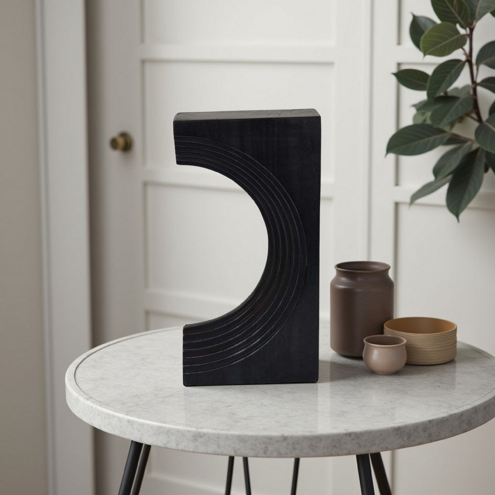 Keveny Tabletop Decor, C Arch Sculpture Texture Black Marble, 13 Inch -BM331341