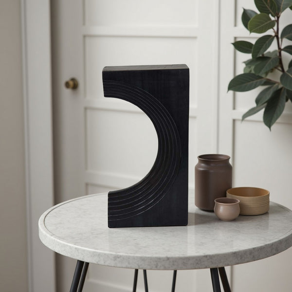 Keveny Tabletop Decor, C Arch Sculpture Texture Black Marble, 13 Inch -BM331341