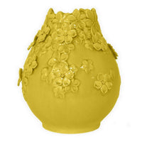 Remi Flower Vase, Decorative Yellow Ceramic w Floral Motifs, 11 Inch -BM331349