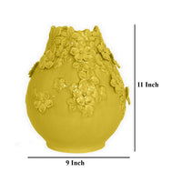 Remi Flower Vase, Decorative Yellow Ceramic w Floral Motifs, 11 Inch -BM331349