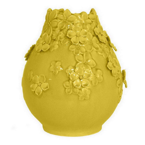 Remi Flower Vase, Decorative Yellow Ceramic w Floral Motifs, 11 Inch -BM331349