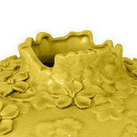 Remi Flower Vase, Decorative Yellow Ceramic w Floral Motifs, 12 Inch -BM331350