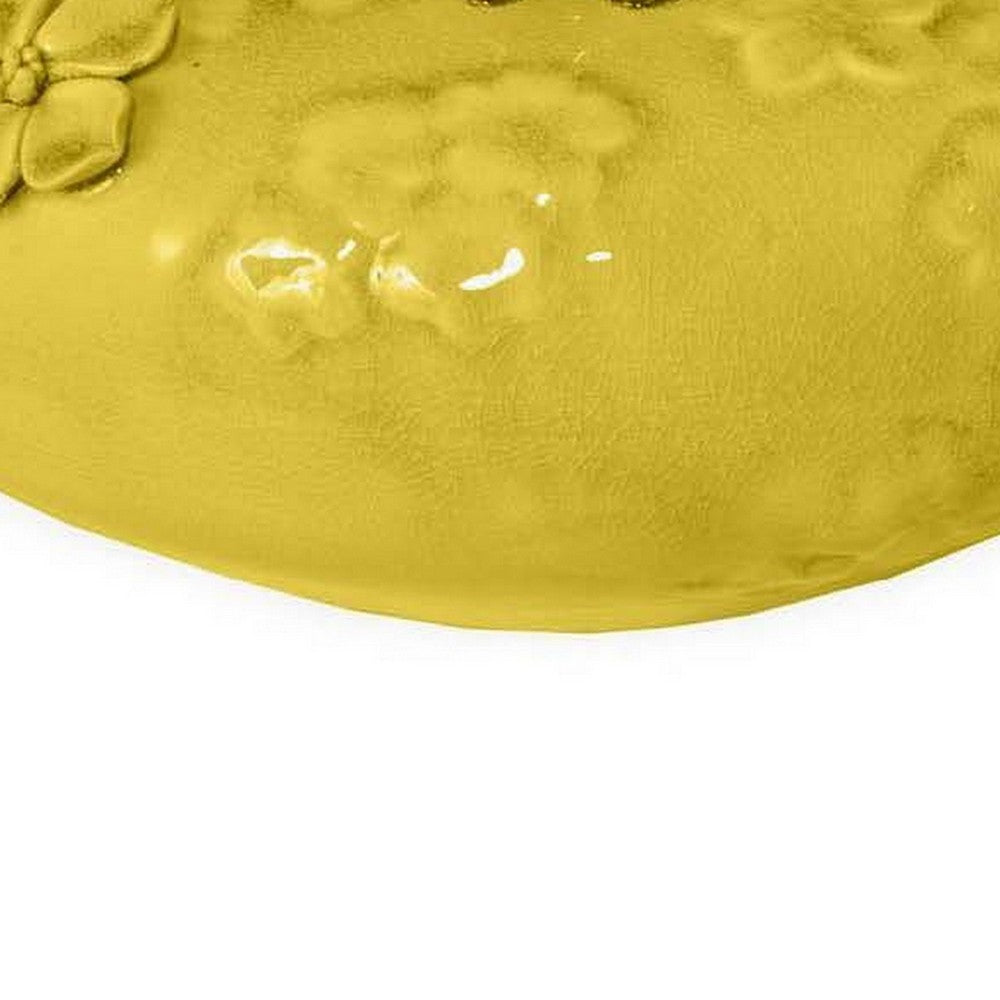 Remi Flower Vase, Decorative Yellow Ceramic w Floral Motifs, 12 Inch -BM331350