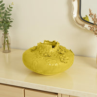 Remi Flower Vase, Decorative Yellow Ceramic w Floral Motifs, 12 Inch -BM331350