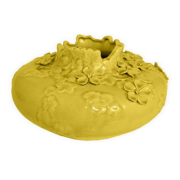 Remi Flower Vase, Decorative Yellow Ceramic w Floral Motifs, 12 Inch -BM331350