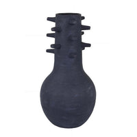 Enya Flower Vase, 3D Spiked Accent Narrow Neck, Black Ceramic, 18 Inch -BM331352