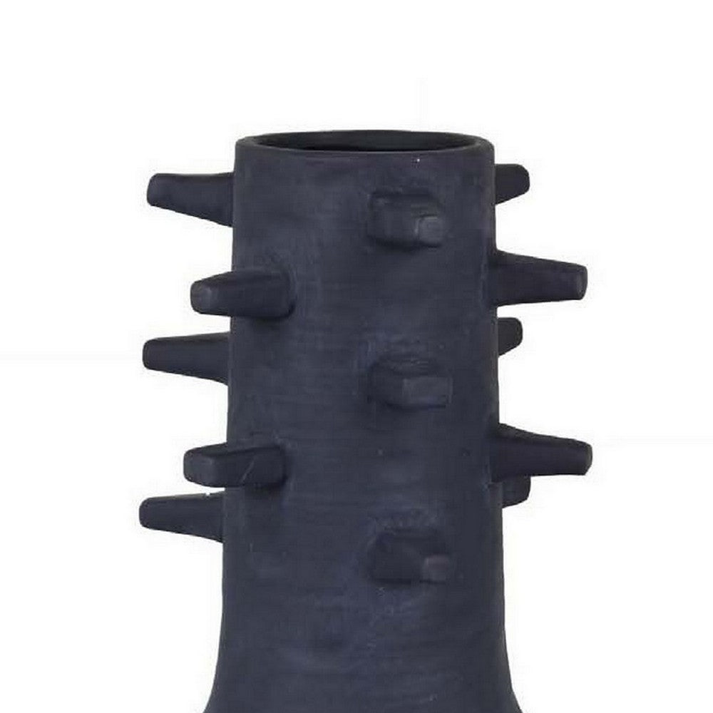 Enya Flower Vase, 3D Spiked Accent Narrow Neck, Black Ceramic, 18 Inch -BM331352