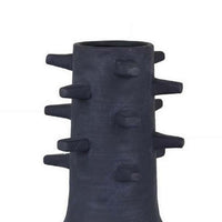 Enya Flower Vase, 3D Spiked Accent Narrow Neck, Black Ceramic, 18 Inch -BM331352