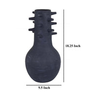 Enya Flower Vase, 3D Spiked Accent Narrow Neck, Black Ceramic, 18 Inch -BM331352