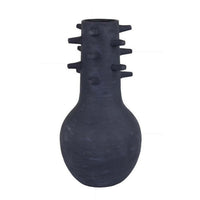 Enya Flower Vase, 3D Spiked Accent Narrow Neck, Black Ceramic, 18 Inch -BM331352