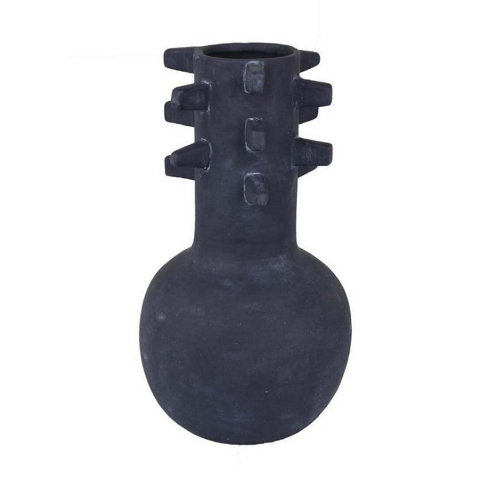 Enya Flower Vase, 3D Spike Accent Narrow Neck, Black Ceramic, 15 Inch -BM331353