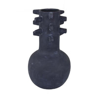 Enya Flower Vase, 3D Spike Accent Narrow Neck, Black Ceramic, 15 Inch -BM331353